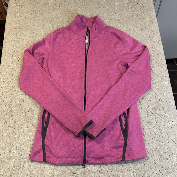Nike Jackets & Blazers - NIKE Dri Fit‎ Full Zip Athletic Jacket Mock Neck Size Women's L Long Sleeve Pink